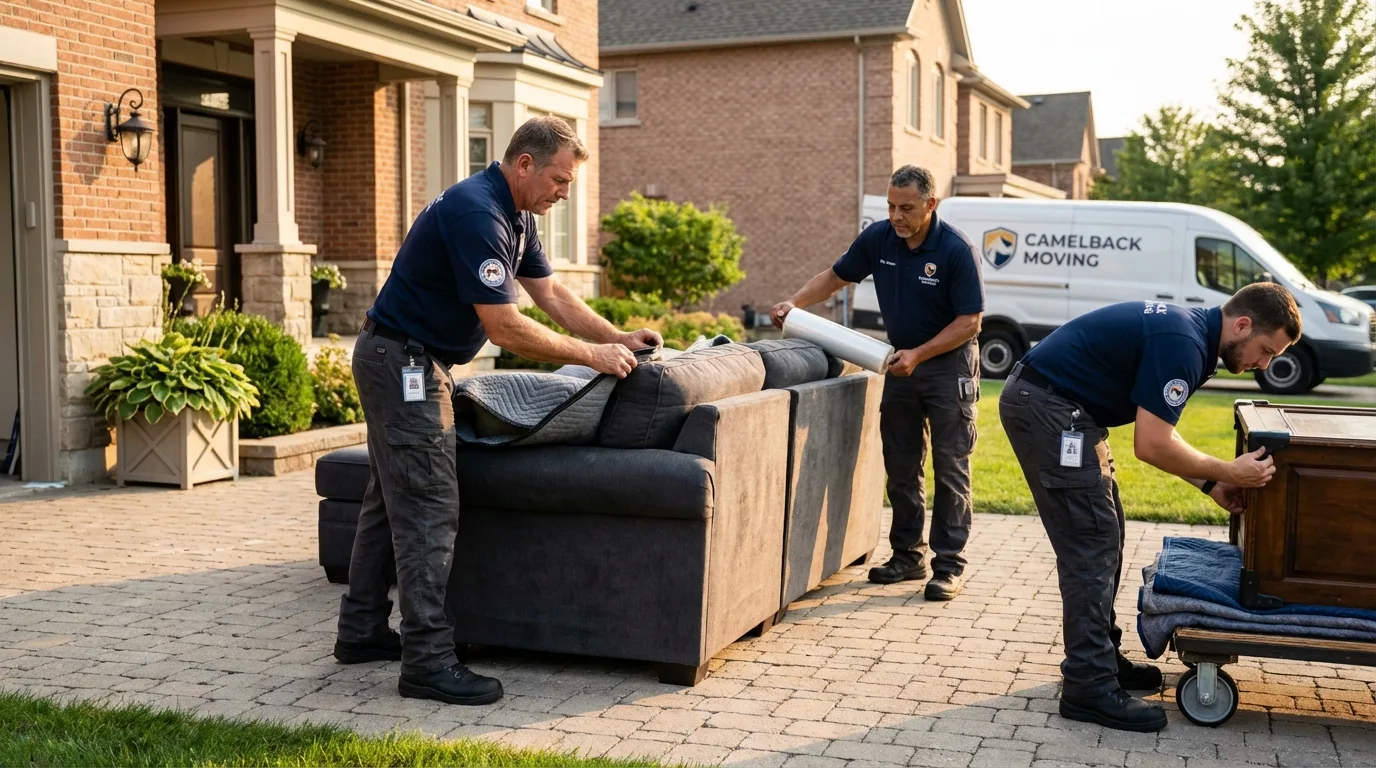 Large estate moving crew wrapping furniture in Buda, TX